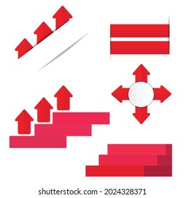 Red paper arrows with shadow stickers and steps