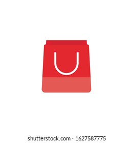 Red paper bag for shopping in a supermarket on a white background.