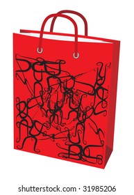 Red paper bag for shopping. Vector illustration