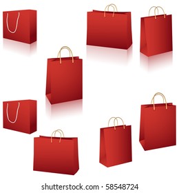 Red paper bags vector set isolated on white