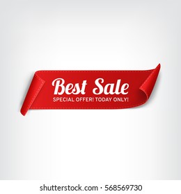 Red, paper banner for best sale. Vector illustration