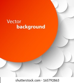Red paper banner on circle abstract background with drop shadows. Vector illustration
