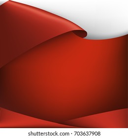 Red paper blank, banner, ribbons. Vector illustration.