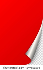red Paper blank page curled corner with shadow. Vector template illustration for your design