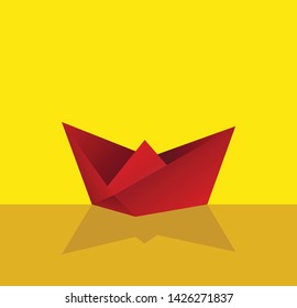 Red paper boat, Folded paper boat vector