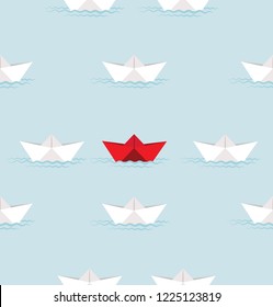 Red Paper boat and white paper boat  in water pattern
