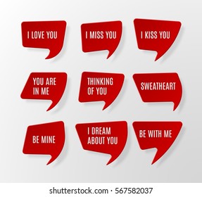 Red paper bubbles for speech with romantic messages