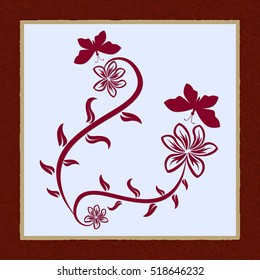 Red paper butterflies flying around flower. Vector illustration