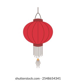 Red paper Chinese lantern single in flat style. Traditional decoration for Chinese New Year and lantern festival celebration, design element. Yuan Xiao Che. Isolated on white background.