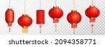 Red Paper Chinese Lanterns. Traditional Decoration for Chinese New Year, Lantern Festival, Weddings. Realistic Vector Illustration.