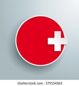 Red paper circle with paper cross on the gray background. Eps 10 vector file.