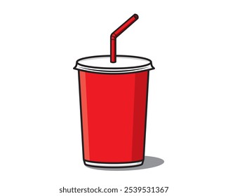 Red paper cup with drinking straw vector. Paper, beverage, straw, red, drink, cup. Can use for infographic, banner, poster, web design. Vector isolated on white background.