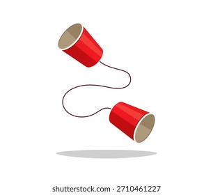 Vector rojo del teléfono de las tazas de papel aislado en el fondo blanco.