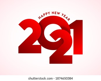 Red Paper Cut 2021 Text on White Background for Happy New Year Celebration.