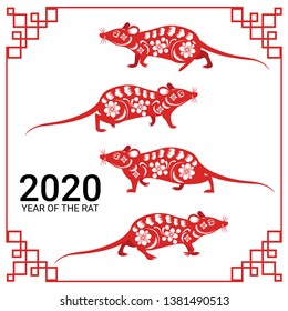Red paper cut art rat chinese zodiac
