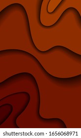 Fondo de corte de papel rojo. Decoración de papel realistas abstracta texturada con capas onduladas. Desahogo topográfico 3d. Ilustración topográfica vectorial. Plantilla de diseño de portada.
