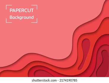 Red Paper cut background. Abstract paper art. Vector design Wavy geometric liquid flow graphic. Celebration and Christmas theme.
