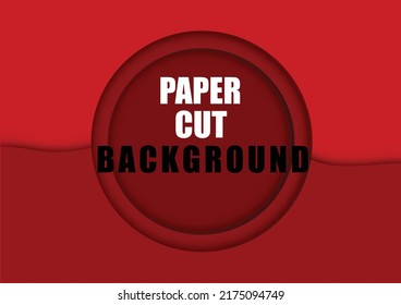 Red paper cut background. Red paper circles. Isolated with realistic light and shadow on the red background.
