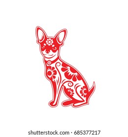 Red paper cut a dog - Chinese zodiac - vector illustration