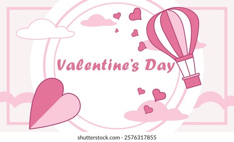 Red paper cut hearts in pink sky with clouds. Vector symbols of love in shape of heart for  Valentine's Day, Happy Valentine's Day vector design