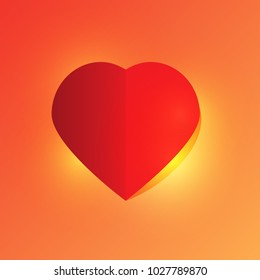 red paper cut love heart for Valentine's day on pink orange background with light .Love invitation cards.