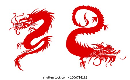 Red paper cut out of a Dragon china