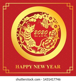 Red paper cut rat zodiac, Chinese new year 2020, Vector 