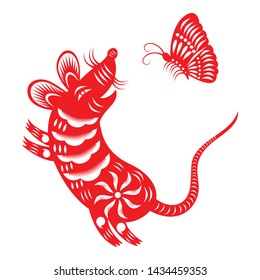 Red paper cut rat zodiac, Chinese new year 2020 