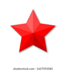 red paper cut star with realistic shadows on a white background