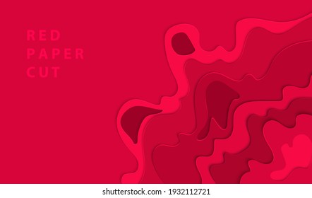 Red paper cut vector background. Modern template for design. Cover liquid texture.