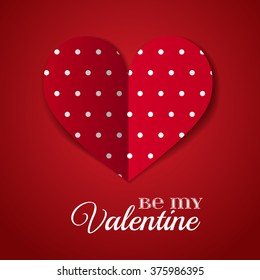 Red paper dotted heart Valentines day card with sign on red background. Be my Valentine. EPS 10