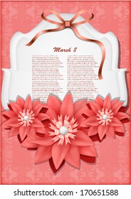 Red paper elegant  flowers , may be used as a greeting card for Mother's Day