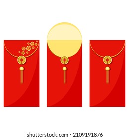 Red paper envelope, pack. Chinese New Year award. Isolated vector illustration.