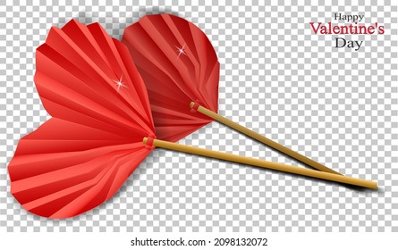 red paper folded
hearts in a realistic style. Valentine's day symbol

