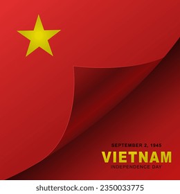 red paper folded Vietnam Independence Day greeting. realistic background