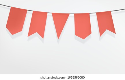 Red Paper Garland isolated on weight gradient background. Vector illustration. Poster, Carnival celebration, party flags for decoration and covering.