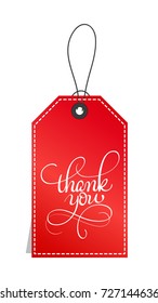 red paper gift tags with text Thank you. Calligraphy lettering hand made text. Vector illustration EPS10