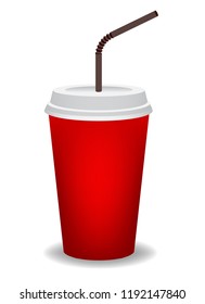 Red paper glass of drink isolated on white background graphic vector