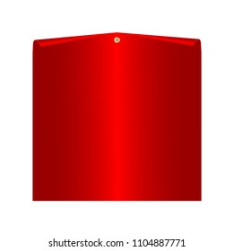 Red paper with golden-silver pin with curled corner, ready for your message. Vector illustration. Isolated on white background