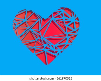 Red paper heart cut with scissors with shadows. Vector illustration