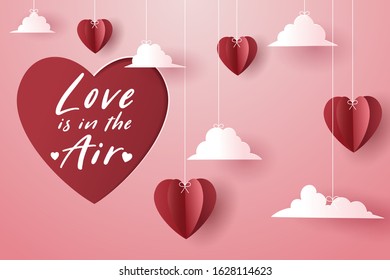 Red paper heart and empty red paper heart card, Valentine's day, Birthday, Anniversary and celebration concept. eps 10 vector.
