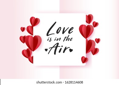 Red paper heart and empty white card, Valentine's day, Birthday, Anniversary and celebration concept. eps 10 vector.