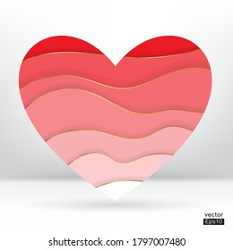 Red paper heart with gold isolated background vector.Vector illustrator.