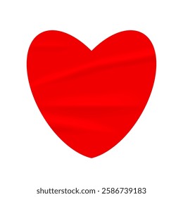 Red paper heart sticker isolated on transparent background. Wrinkled glued label in heart shape. Valentine day symbol. Realistic vector illustration.