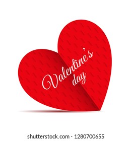 Red paper heart with stylish lettering of valentine's day on white background.