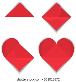 Red paper heart. Valentine card origami. isolation on a white background. vector illustration