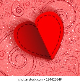 Red paper heart Valentines day card