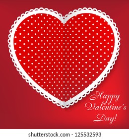 Red paper heart Valentines day card.