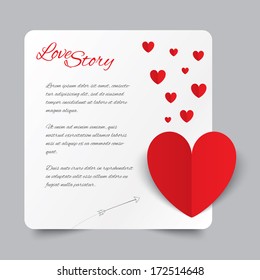 Red Paper Heart Valentines Day Card. Love Story Letter. Cut From Paper. Vector Illustration