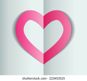 Red paper heart Valentines day card on white background 